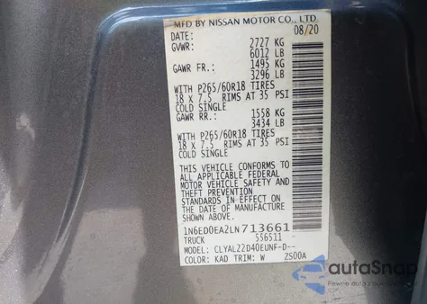 2020 Nissan Frontier Sv 4X2 from USA, damaged, VIN 1N6ED0EA2LN713661